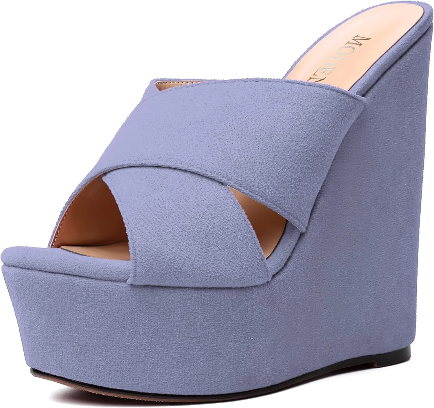 MODENCOCO Womens Platform Sexy Slip On Casual Open Toe Slide Suede Wedge High Heel Heeled Sandals 6 Inch