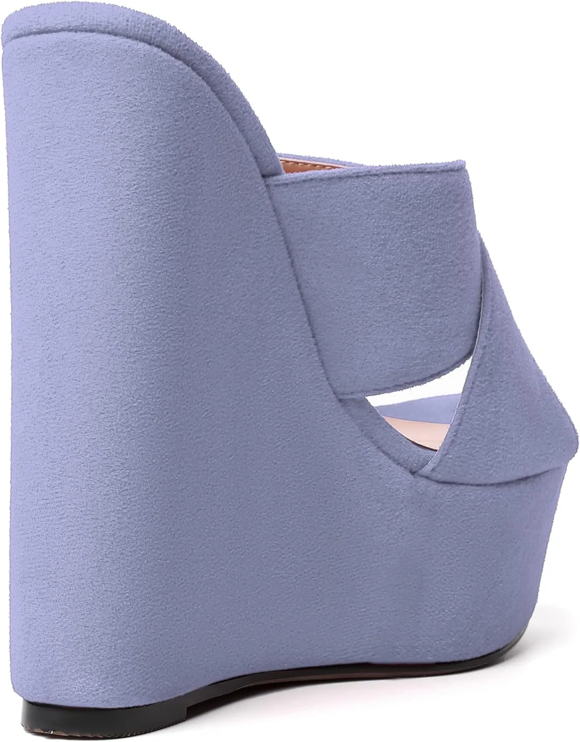 MODENCOCO Womens Platform Sexy Slip On Casual Open Toe Slide Suede Wedge High Heel Heeled Sandals 6 Inch