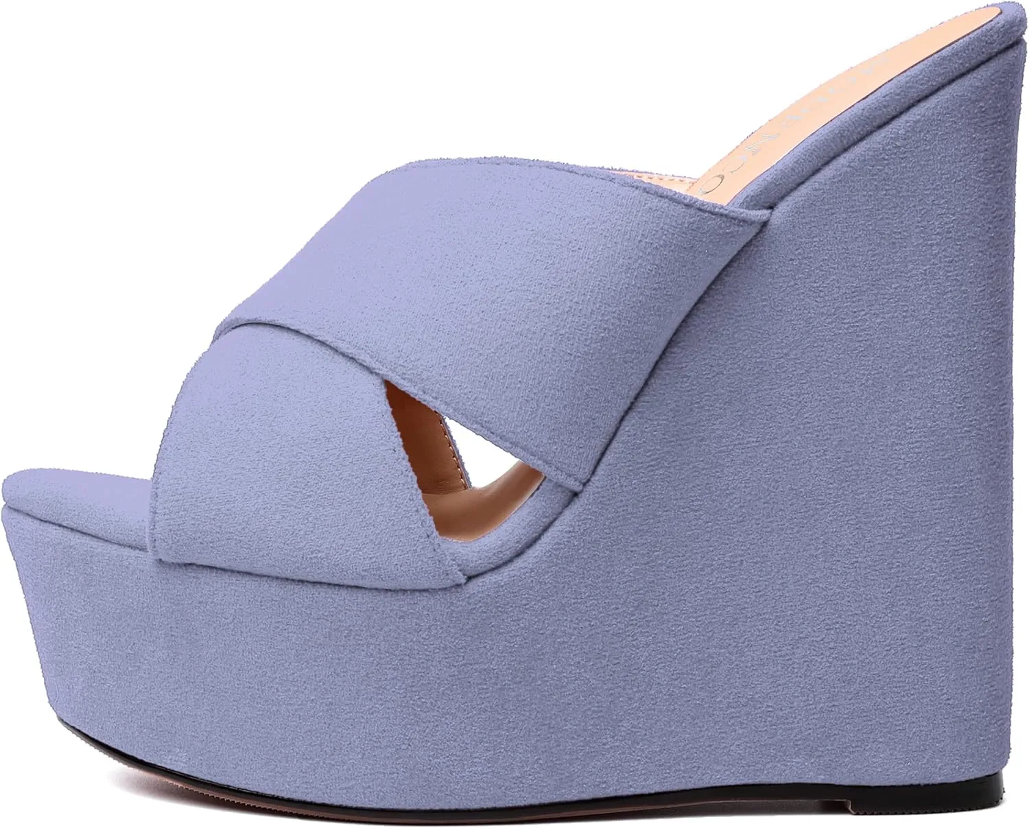 MODENCOCO Womens Platform Sexy Slip On Casual Open Toe Slide Suede Wedge High Heel Heeled Sandals 6 Inch