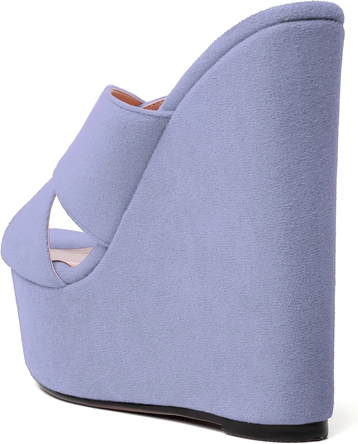 MODENCOCO Womens Platform Sexy Slip On Casual Open Toe Slide Suede Wedge High Heel Heeled Sandals 6 Inch