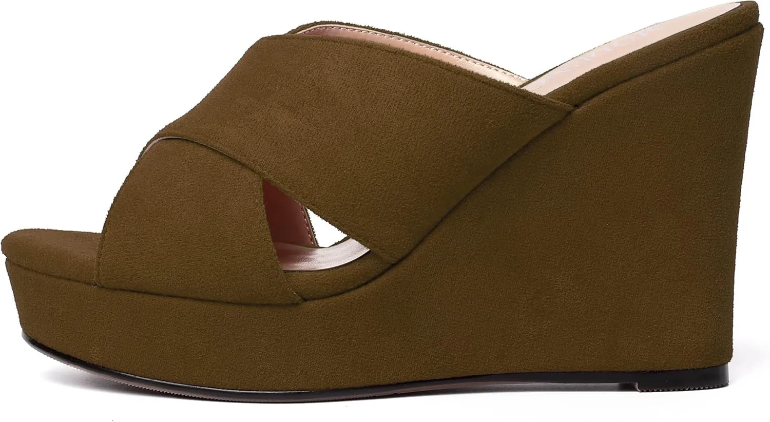 MODENCOCO Womens Suede Platform Slip On Open Toe Dressy Sexy Party Wedge High Heel Heeled Sandals 4 Inch