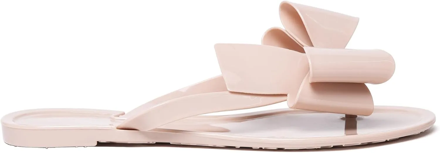 Mtzyoa Women Flip-Flops Flat Sandals Jelly Bow Beach Flat Rivets Rain Cute Dressy Summer Sandals