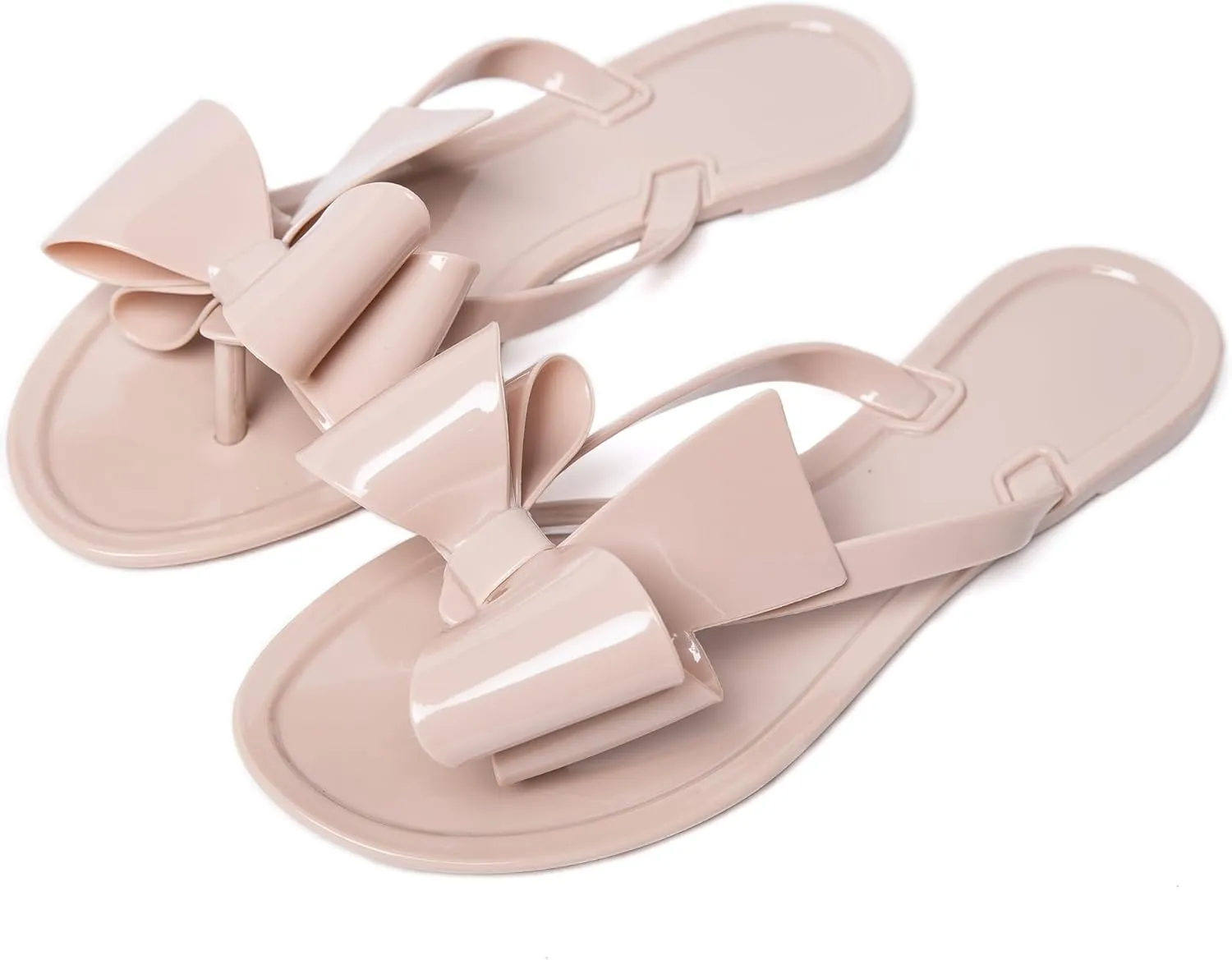 Mtzyoa Women Flip-Flops Flat Sandals Jelly Bow Beach Flat Rivets Rain Cute Dressy Summer Sandals