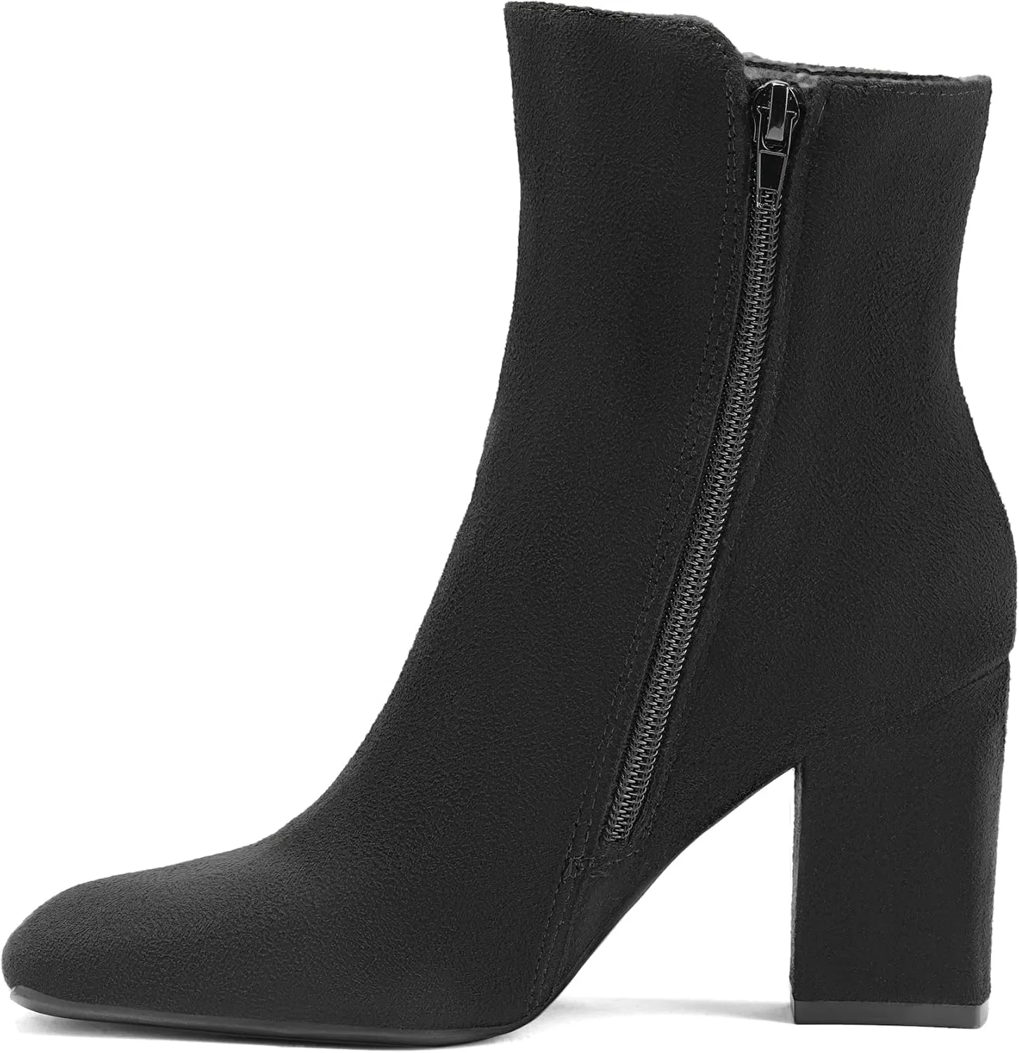 mysoft Women's Ankle Boots Square Toe Side Zipper GoGo Boots Chunky Block Heel Mid Calf Low Heeled Short Booties