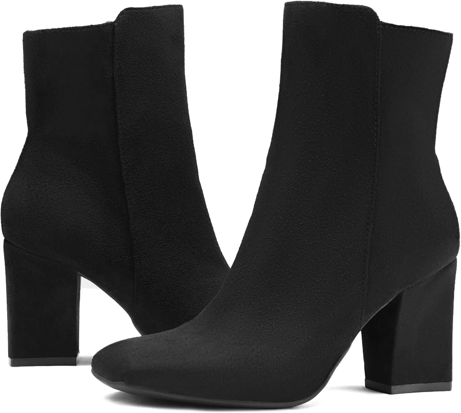 mysoft Women's Ankle Boots Square Toe Side Zipper GoGo Boots Chunky Block Heel Mid Calf Low Heeled Short Booties