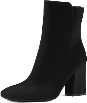 mysoft Women's Ankle Boots Square Toe Side Zipper GoGo Boots Chunky Block Heel Mid Calf Low Heeled Short Booties