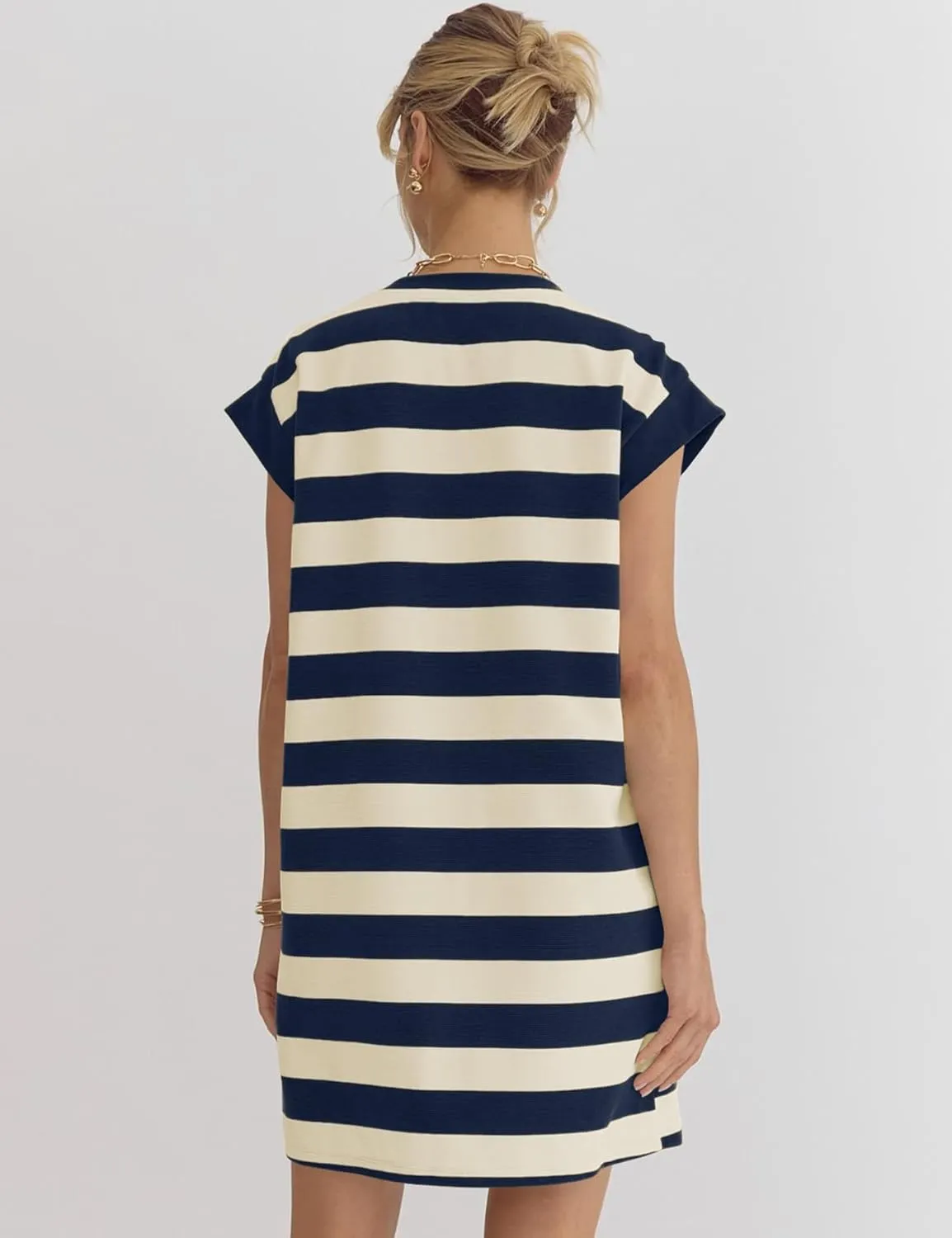 Naggoo Womens Summer Striped T Shirt Dress Crew Neck Cap Sleeve Color Block Casual A Line Short Dresses with Pockets