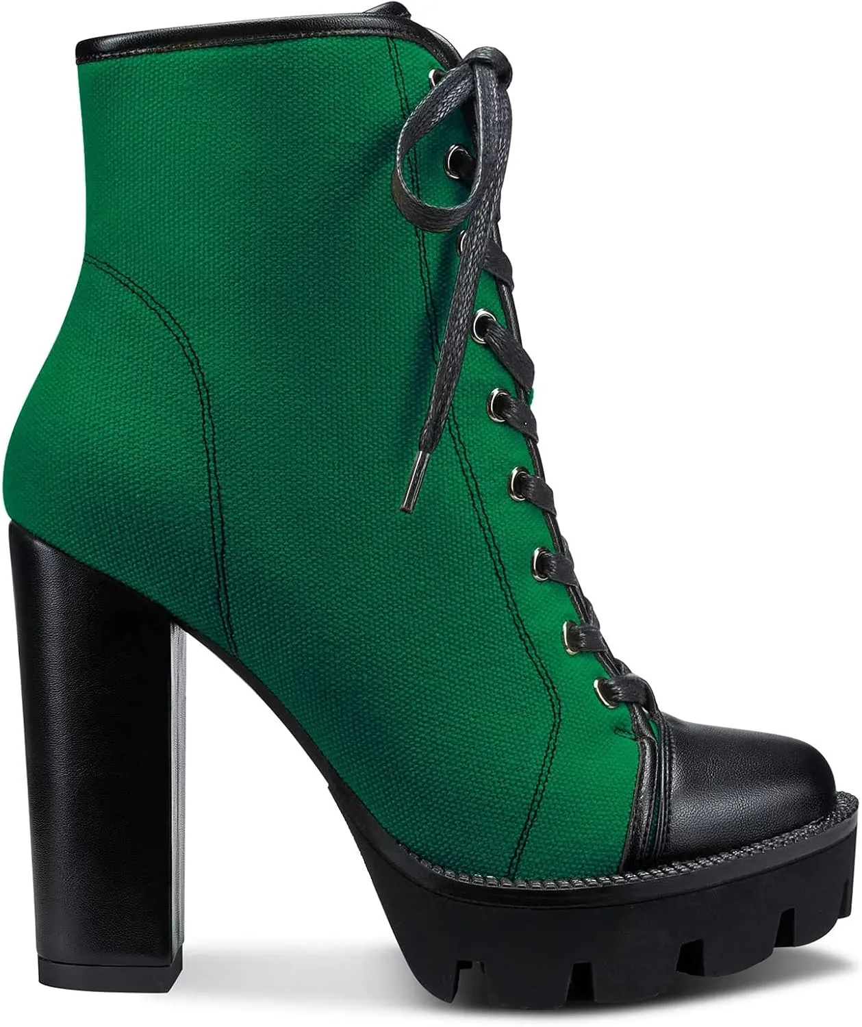 NobleOnly Women High Heel Platform Round Toe Ankle Boots Short Bootie Zipper Lace-up Riding Boots Classic Party Office 5.1 Inches Heels