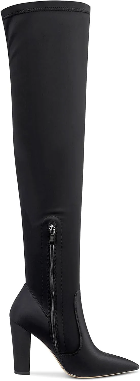 NobleOnly Women's High Heels Over Knee Boots Pointed-Toe Sexy Boot with Zipper Basic Office Boot 4" Chunky Heel Shoes