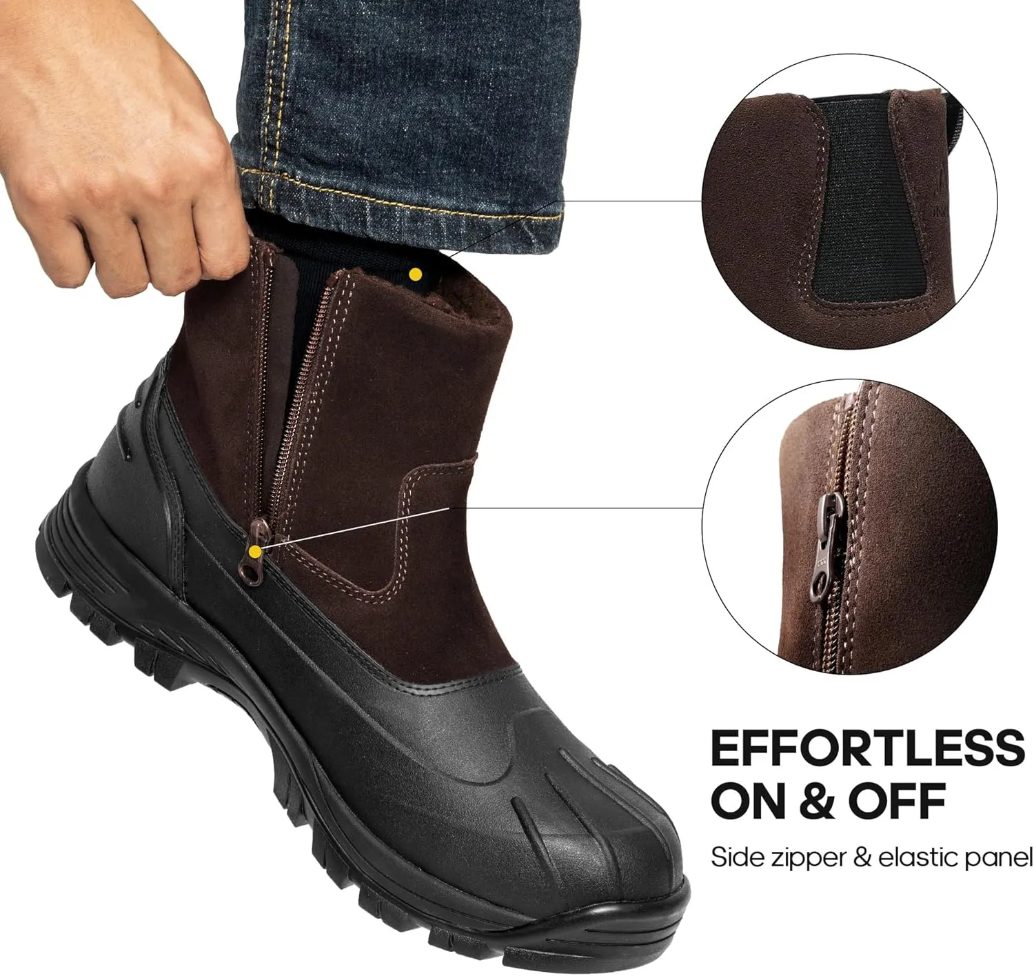 NORTIV 8 Mens Slip on Winter Waterproof Rain Boot for Outdoor