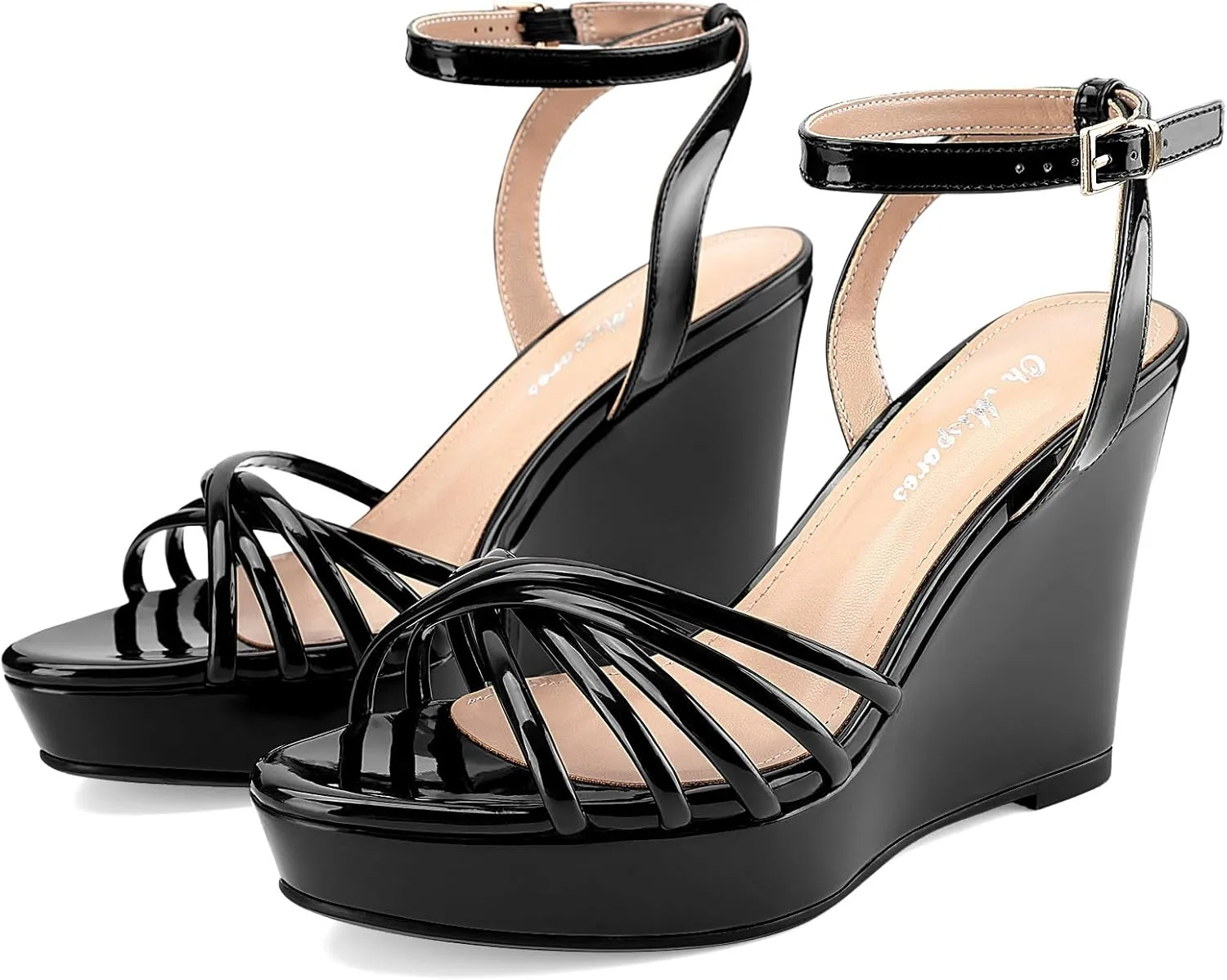Oh Mispares Women’s Platform Wedge Sandals Open Toe Strappy Dress Shoes Adjustable Ankle Strap Buckle 4 Inch High Heels for Party Wedding and Office