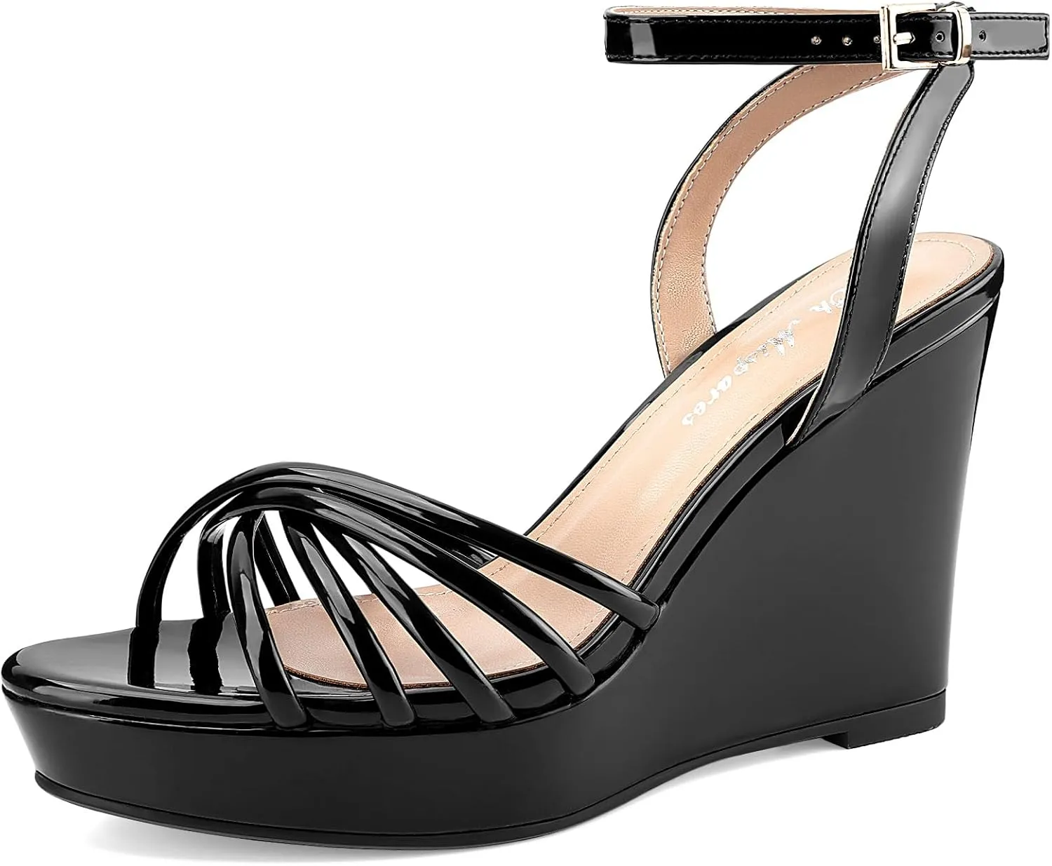 Oh Mispares Women’s Platform Wedge Sandals Open Toe Strappy Dress Shoes Adjustable Ankle Strap Buckle 4 Inch High Heels for Party Wedding and Office