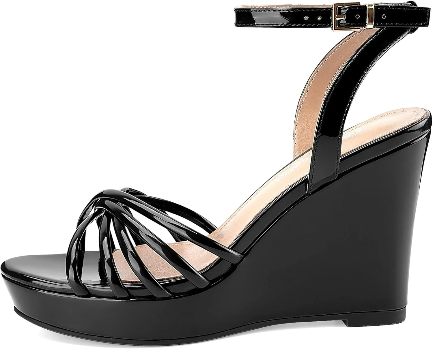 Oh Mispares Women’s Platform Wedge Sandals Open Toe Strappy Dress Shoes Adjustable Ankle Strap Buckle 4 Inch High Heels for Party Wedding and Office