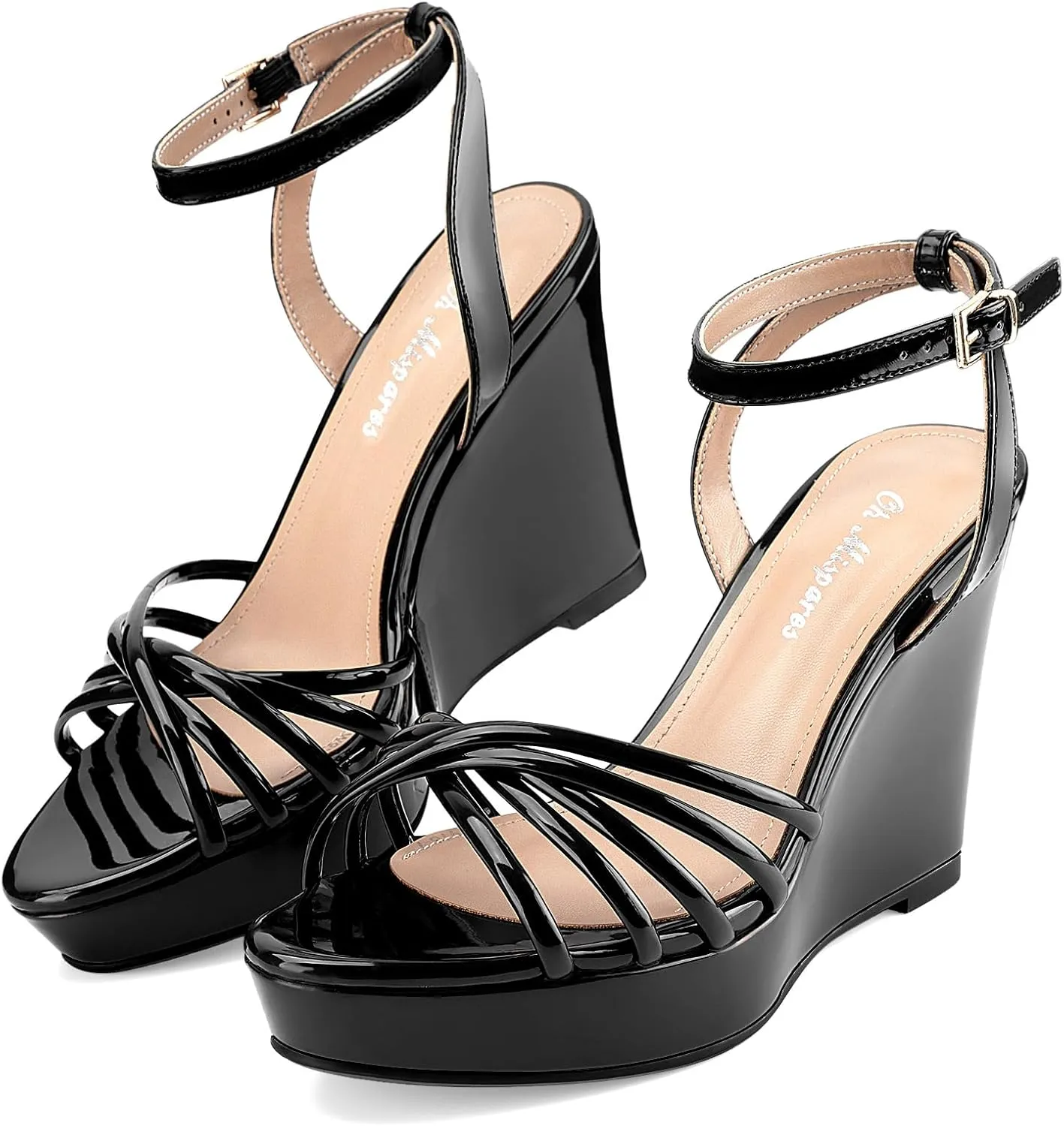 Oh Mispares Women’s Platform Wedge Sandals Open Toe Strappy Dress Shoes Adjustable Ankle Strap Buckle 4 Inch High Heels for Party Wedding and Office