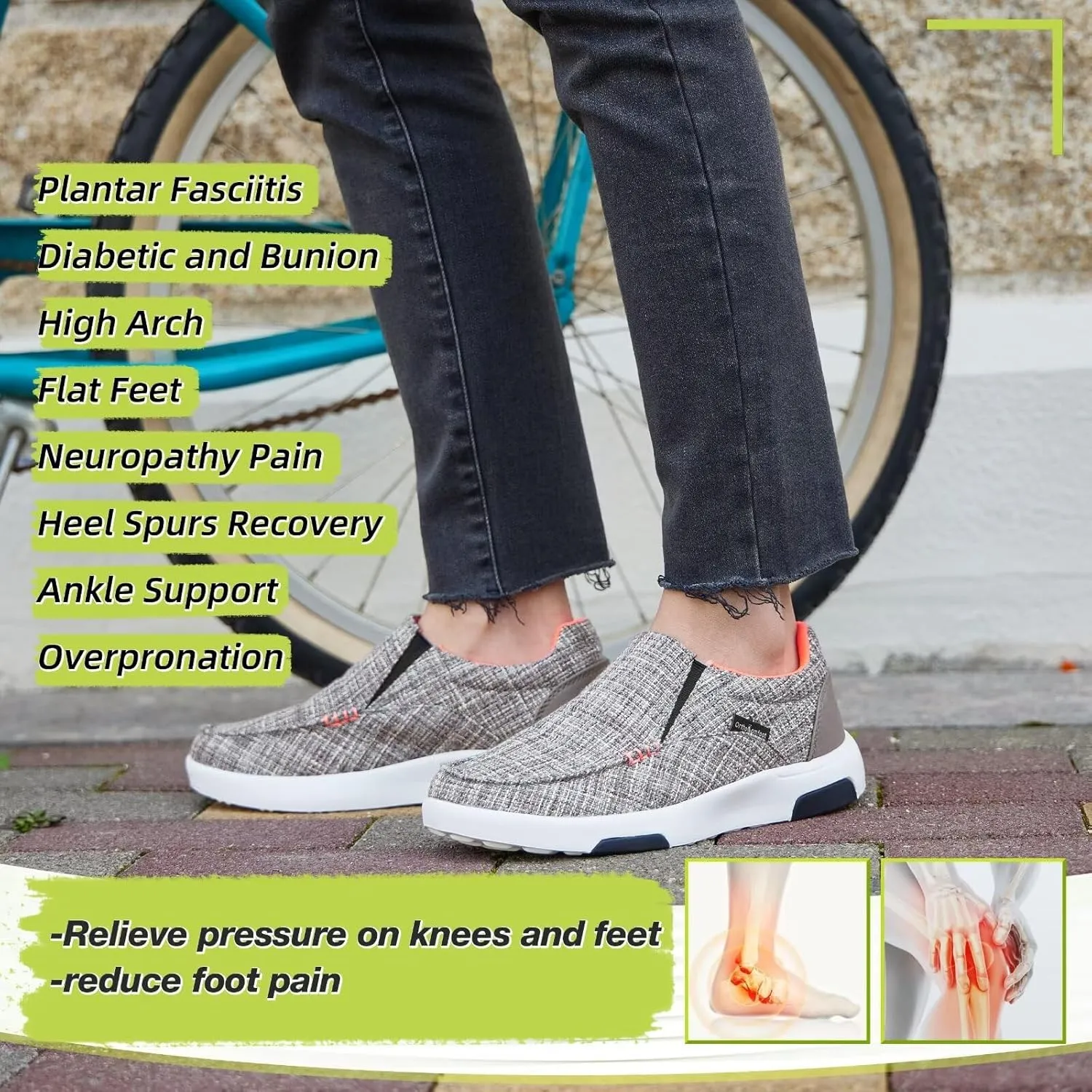 OrthoComfoot Women's Orthopedic Slip-On Loafers Walking Shoes: Comfortable Plantar Fasciitis Loafers with Arch Support for Flat Feet, Casual Orthotic Shoes for Foot and Heel Pain Relief