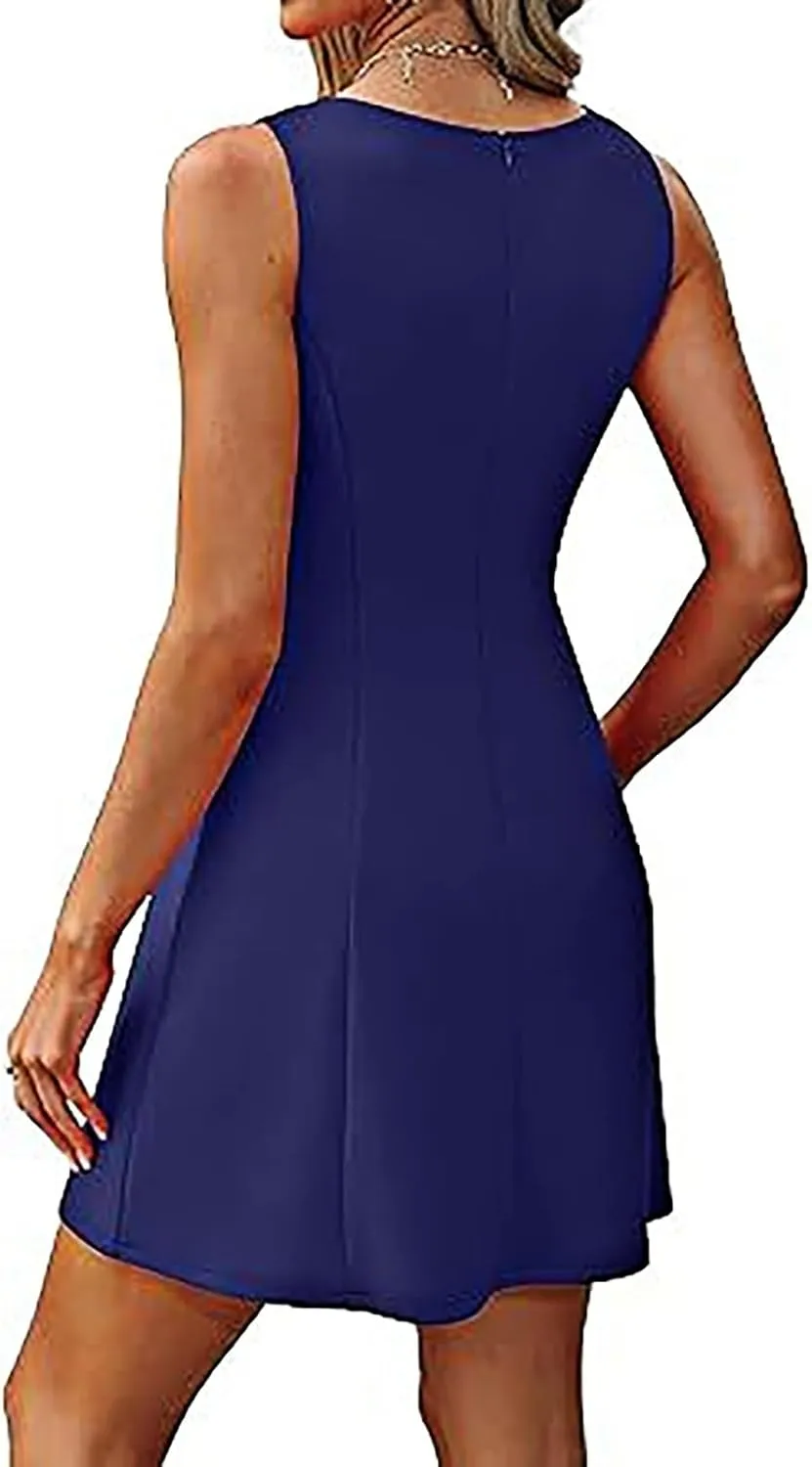 Otime Summer Dresses for Women 2025 A-Line Skirt Sleeveless Boat Collar Simple Solid Color Womens Dresses Casual