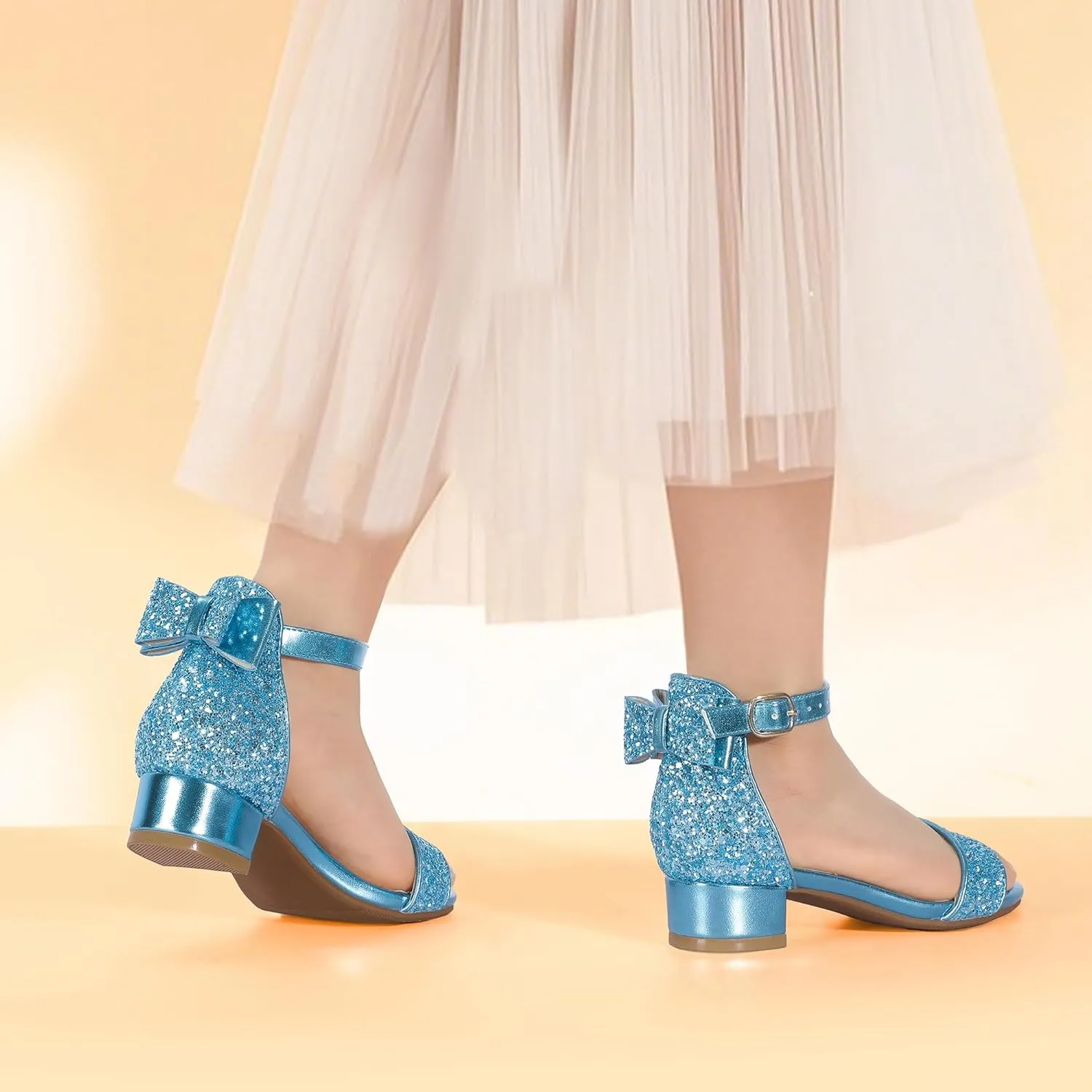 PANDANINJIA Girls Dress Shoes Toddler Kids Heels Sandals Ankle Strap Wedding Party Phoebe Flower Girl Shoes