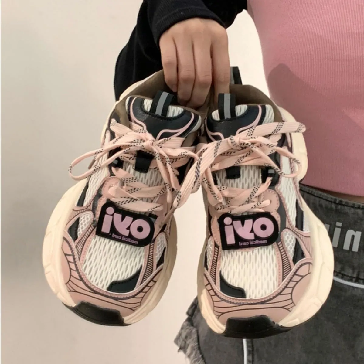 Pink Retro Dad Sneakers for Women & Girls - Breathable Mesh & Chunky Platform Cute Shoes, Y2K Streetwear Chic for Beach Travel, City Walk, Cloud-Like Comfy Athleisure, Kawaii Everyday, Back to School