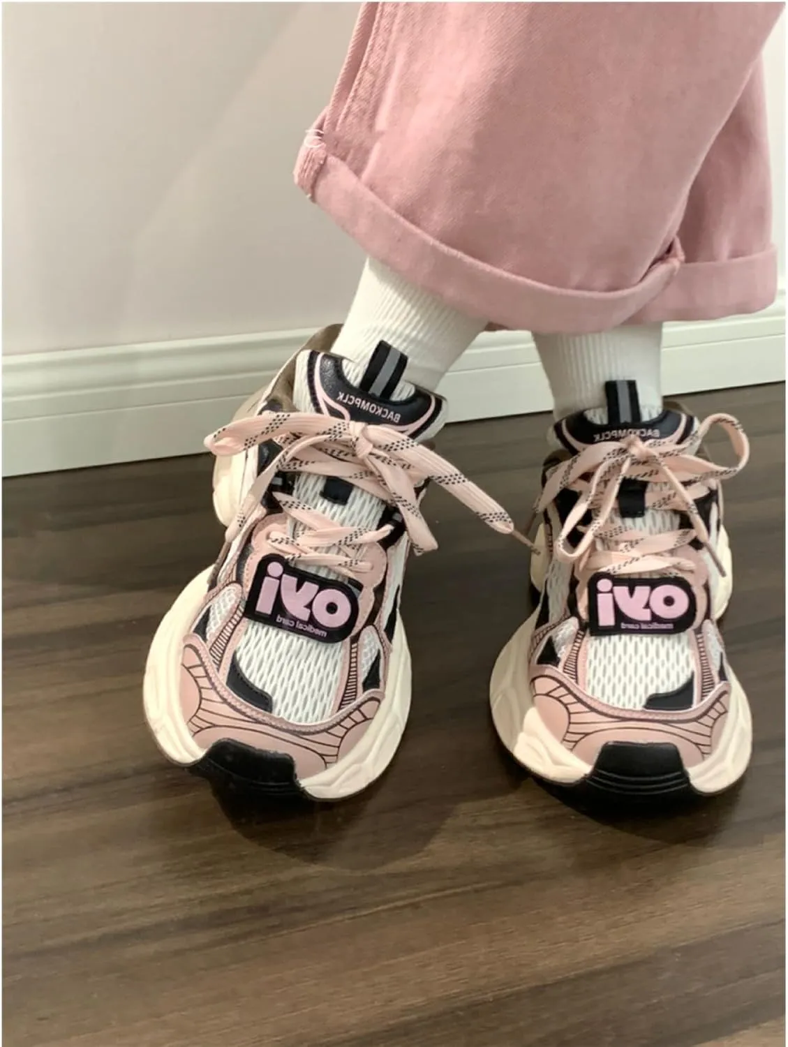 Pink Retro Dad Sneakers for Women & Girls - Breathable Mesh & Chunky Platform Cute Shoes, Y2K Streetwear Chic for Beach Travel, City Walk, Cloud-Like Comfy Athleisure, Kawaii Everyday, Back to School