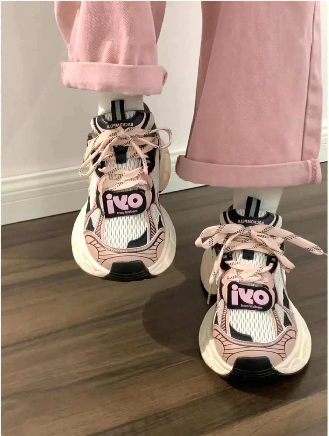 Pink Retro Dad Sneakers for Women & Girls - Breathable Mesh & Chunky Platform Cute Shoes, Y2K Streetwear Chic for Beach Travel, City Walk, Cloud-Like Comfy Athleisure, Kawaii Everyday, Back to School