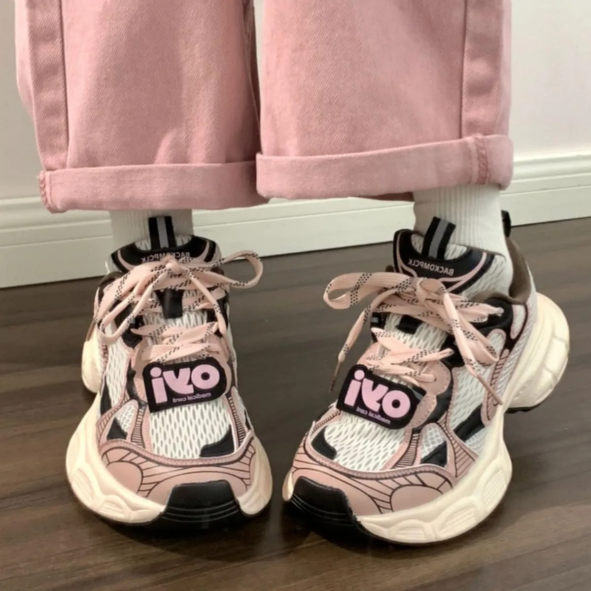 Pink Retro Dad Sneakers for Women & Girls - Breathable Mesh & Chunky Platform Cute Shoes, Y2K Streetwear Chic for Beach Travel, City Walk, Cloud-Like Comfy Athleisure, Kawaii Everyday, Back to School
