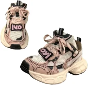 Pink Retro Dad Sneakers for Women & Girls - Breathable Mesh & Chunky Platform Cute Shoes, Y2K Streetwear Chic for Beach Travel, City Walk, Cloud-Like Comfy Athleisure, Kawaii Everyday, Back to School