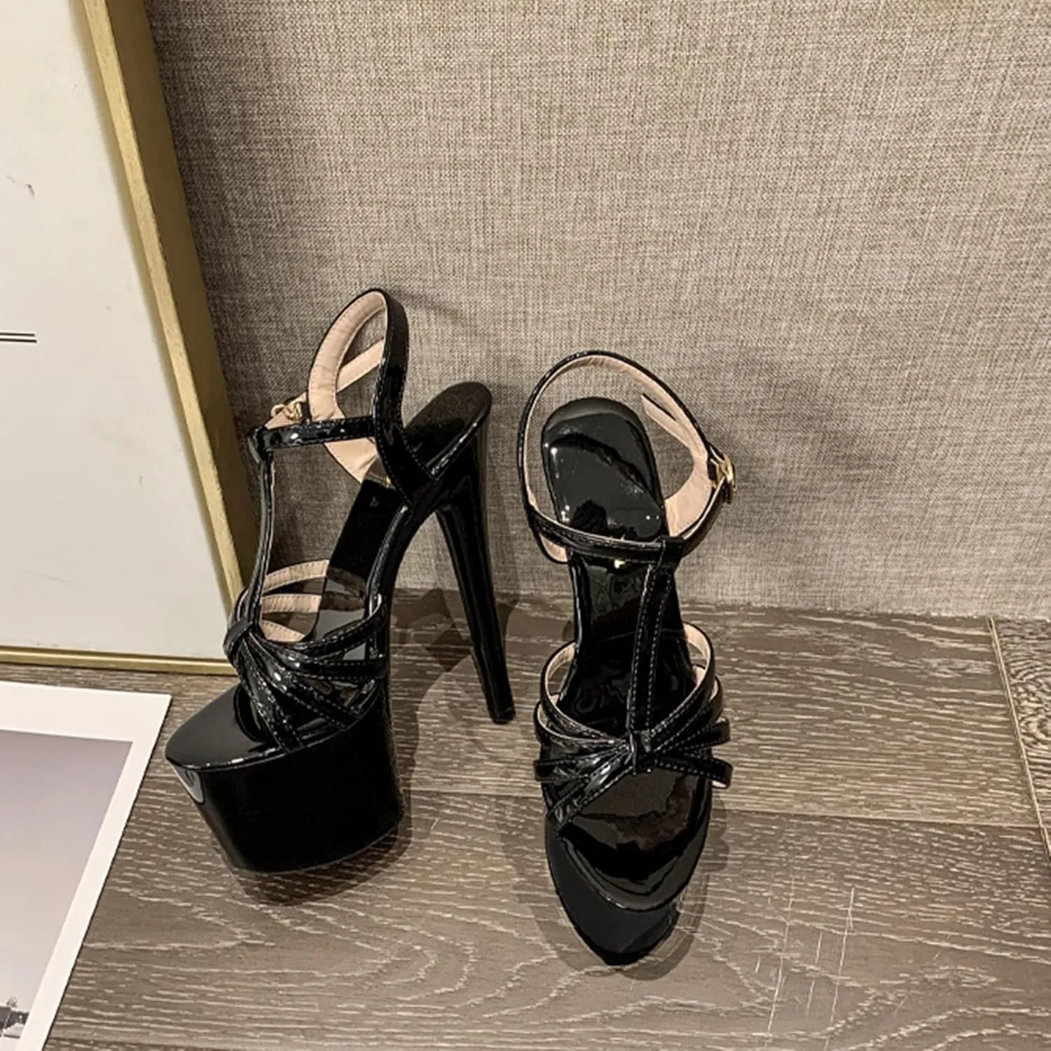 POOSR 17CM High Heels, Women Party Club Shoes, Runway Model with Fine Heeled Women's Shoes, Nightclub High-Heeled Sandals