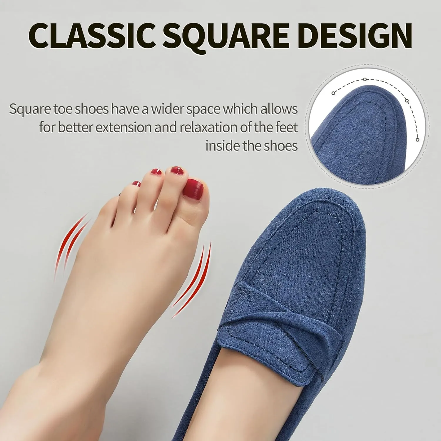 POVOGER Loafers for Women Slip on Shoes Black Flats Shoes Comfortable Work Shoes for Women Square Toe Ballets Flats