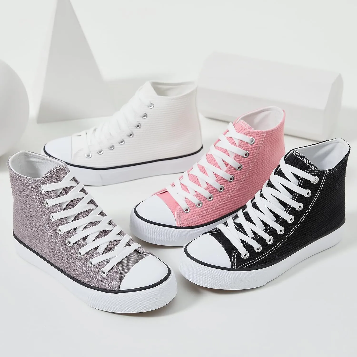 POVOGER Womens High Top Sneakers White High Tops Canvas Shoes for Women Fashion Casual Tennis Shoes for Walking