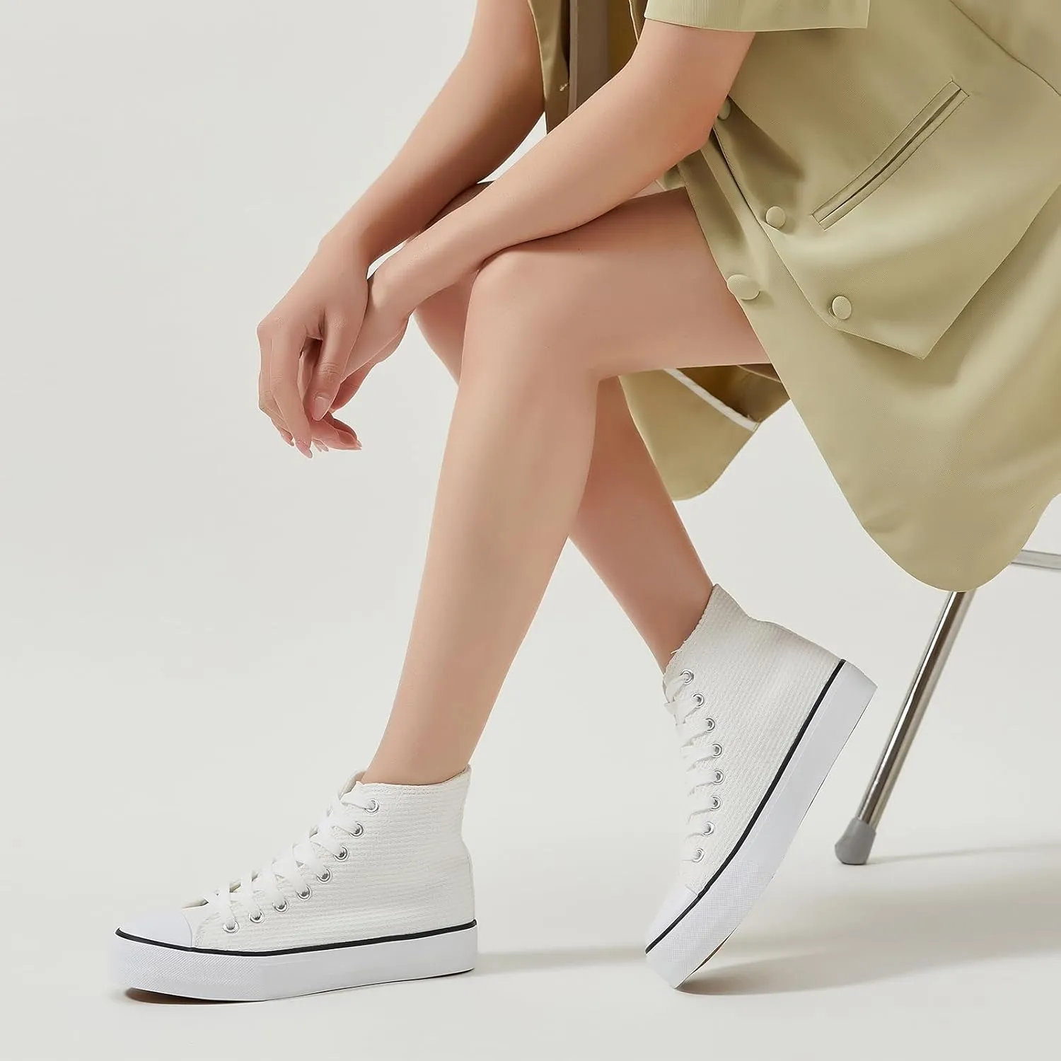 POVOGER Womens High Top Sneakers White High Tops Canvas Shoes for Women Fashion Casual Tennis Shoes for Walking