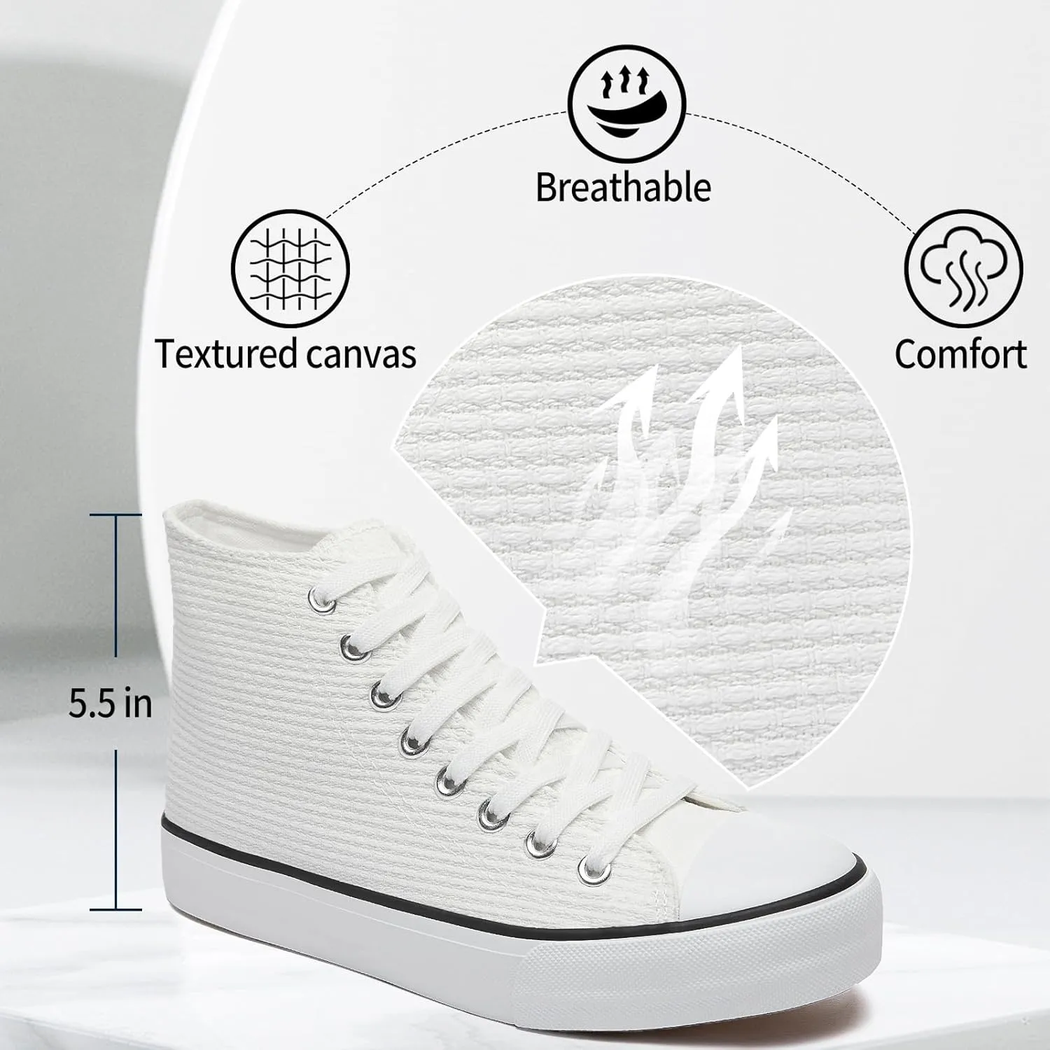 POVOGER Womens High Top Sneakers White High Tops Canvas Shoes for Women Fashion Casual Tennis Shoes for Walking