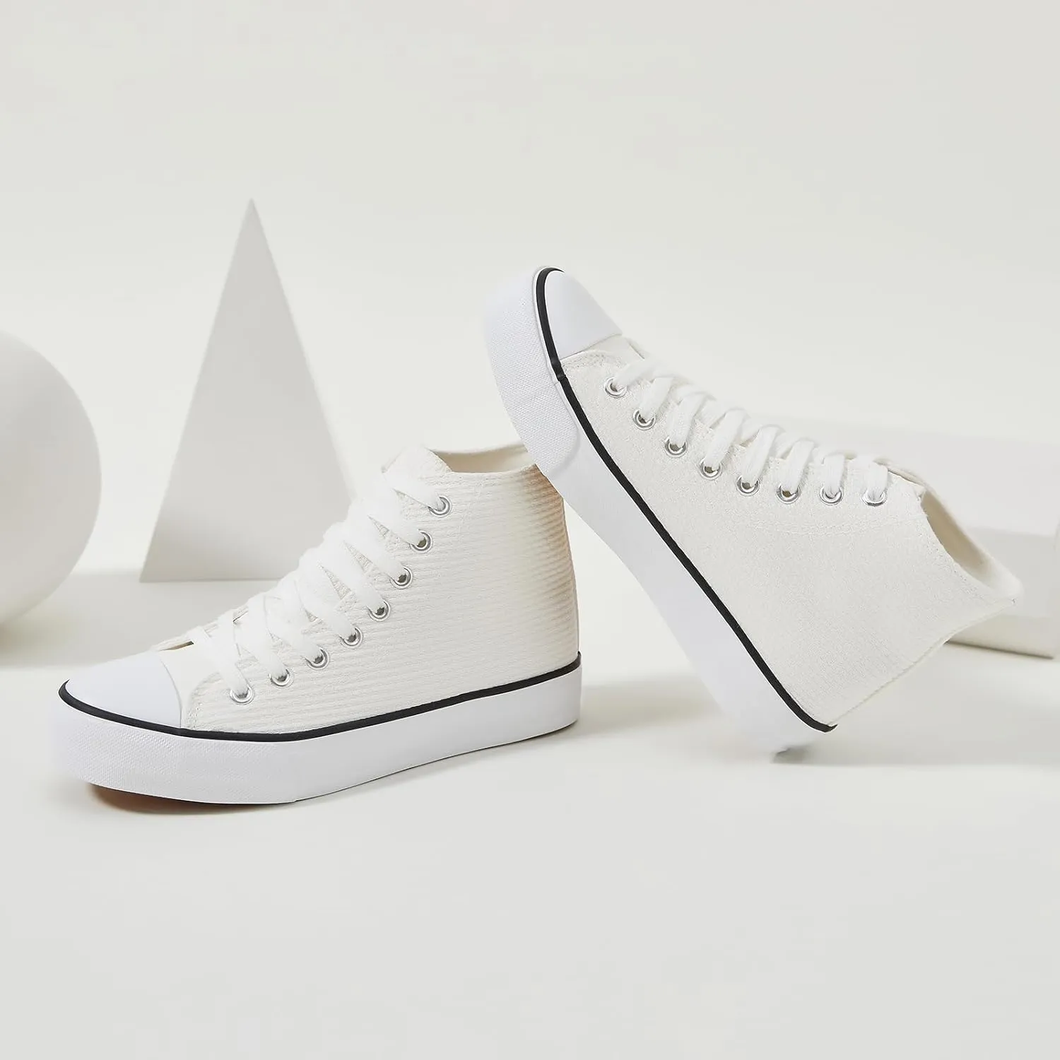 POVOGER Womens High Top Sneakers White High Tops Canvas Shoes for Women Fashion Casual Tennis Shoes for Walking