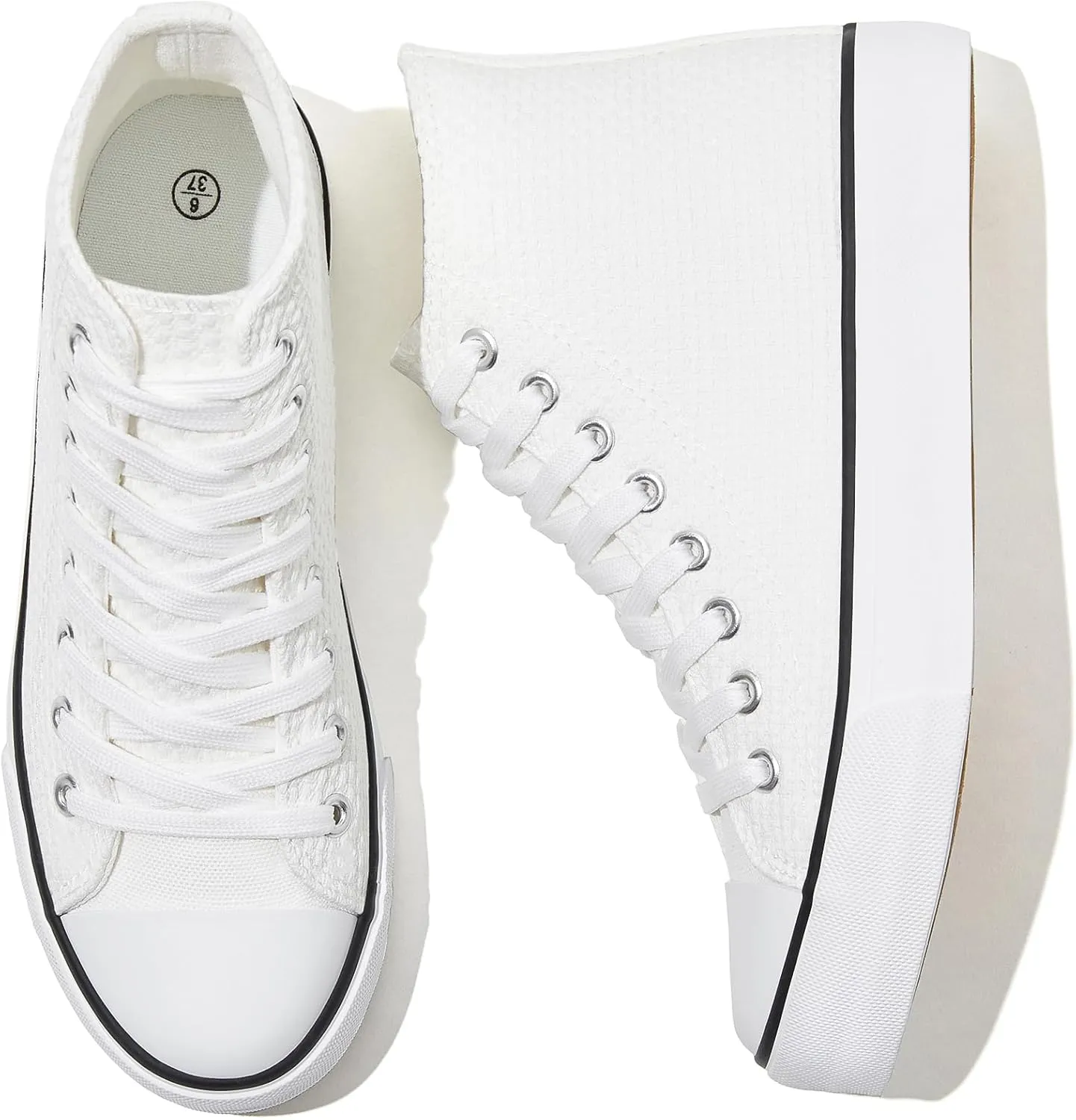 POVOGER Womens High Top Sneakers White High Tops Canvas Shoes for Women Fashion Casual Tennis Shoes for Walking