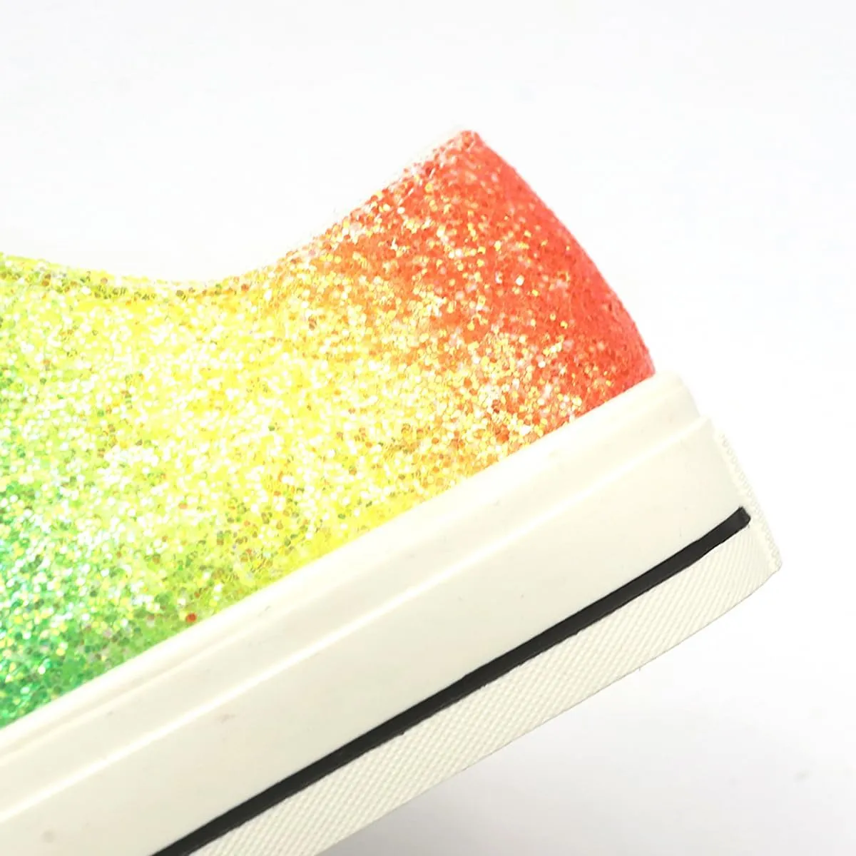 Rainbow Glitter Canvas Sneakers, Low Top Fashion Casual Shoes, White Laces