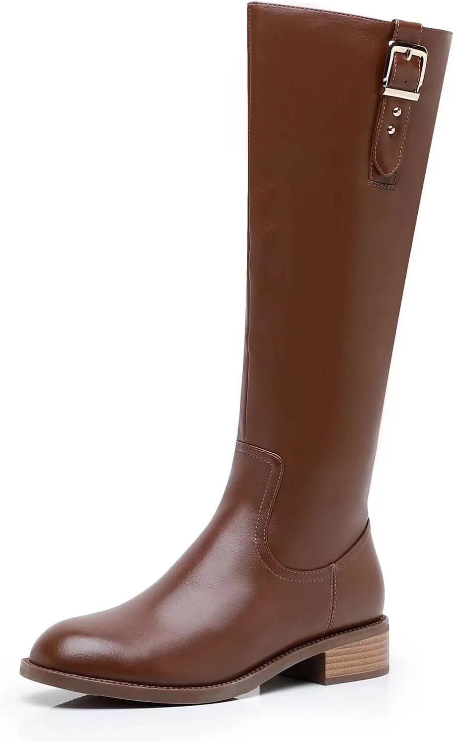 Riding Boots for Women Knee High Boots Round Toe Motorcycle Low Chunky Heel Boots for Women