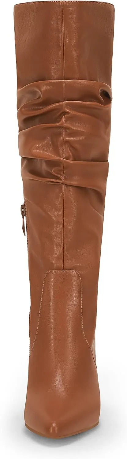 Rilista Womens Knee High Boots Pointed Toe High Heel Fall Fashion Mid Calf Stiletto Booties