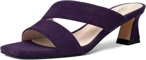 ROSERWISH Womens Fahion Dating Suede Slip On Open Toe Dress Chunky Low Heel Heeled Sandals 2 Inch