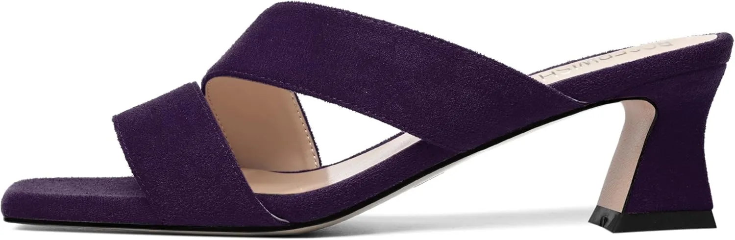 ROSERWISH Womens Fahion Dating Suede Slip On Open Toe Dress Chunky Low Heel Heeled Sandals 2 Inch
