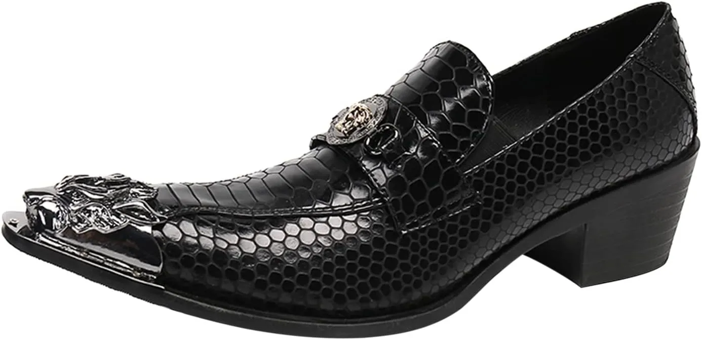 Santimon Men's Leather Loafers Lion Metal Tip Western Slip-On Beaded Crystals Fashion Party Ballroom Wedding Shoes