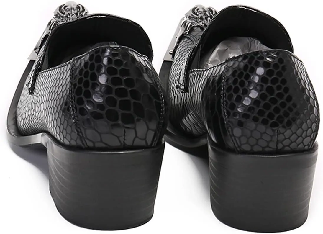 Santimon Men's Leather Loafers Lion Metal Tip Western Slip-On Beaded Crystals Fashion Party Ballroom Wedding Shoes