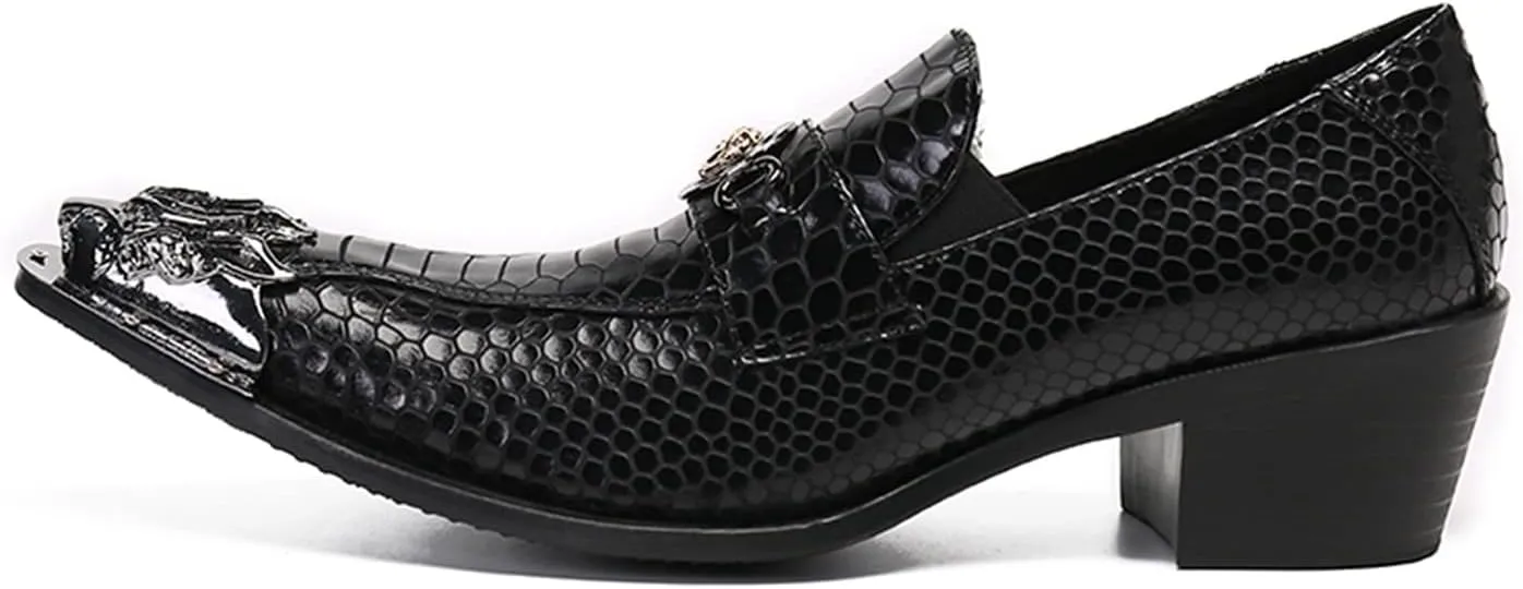 Santimon Men's Leather Loafers Lion Metal Tip Western Slip-On Beaded Crystals Fashion Party Ballroom Wedding Shoes
