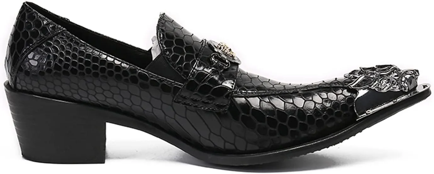 Santimon Men's Leather Loafers Lion Metal Tip Western Slip-On Beaded Crystals Fashion Party Ballroom Wedding Shoes