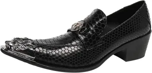 Santimon Men's Leather Loafers Lion Metal Tip Western Slip-On Beaded Crystals Fashion Party Ballroom Wedding Shoes