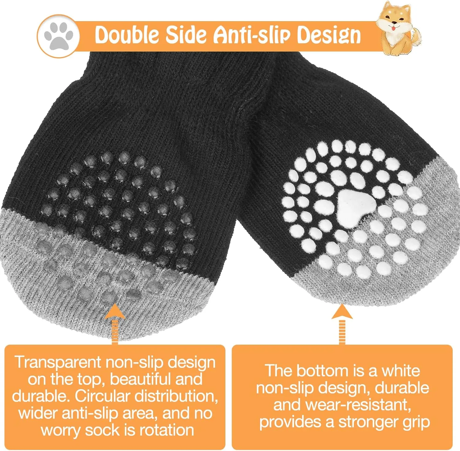 SCENEREAL Anti-Slip Dog Socks to Prevent Licking Paws, Dog Shoes for Hot/Cold Pavement, Dog Boots & Paw Protectors with Grippers for Hardwood Floors, Dog Booties for Small Medium Large Senior Dogs