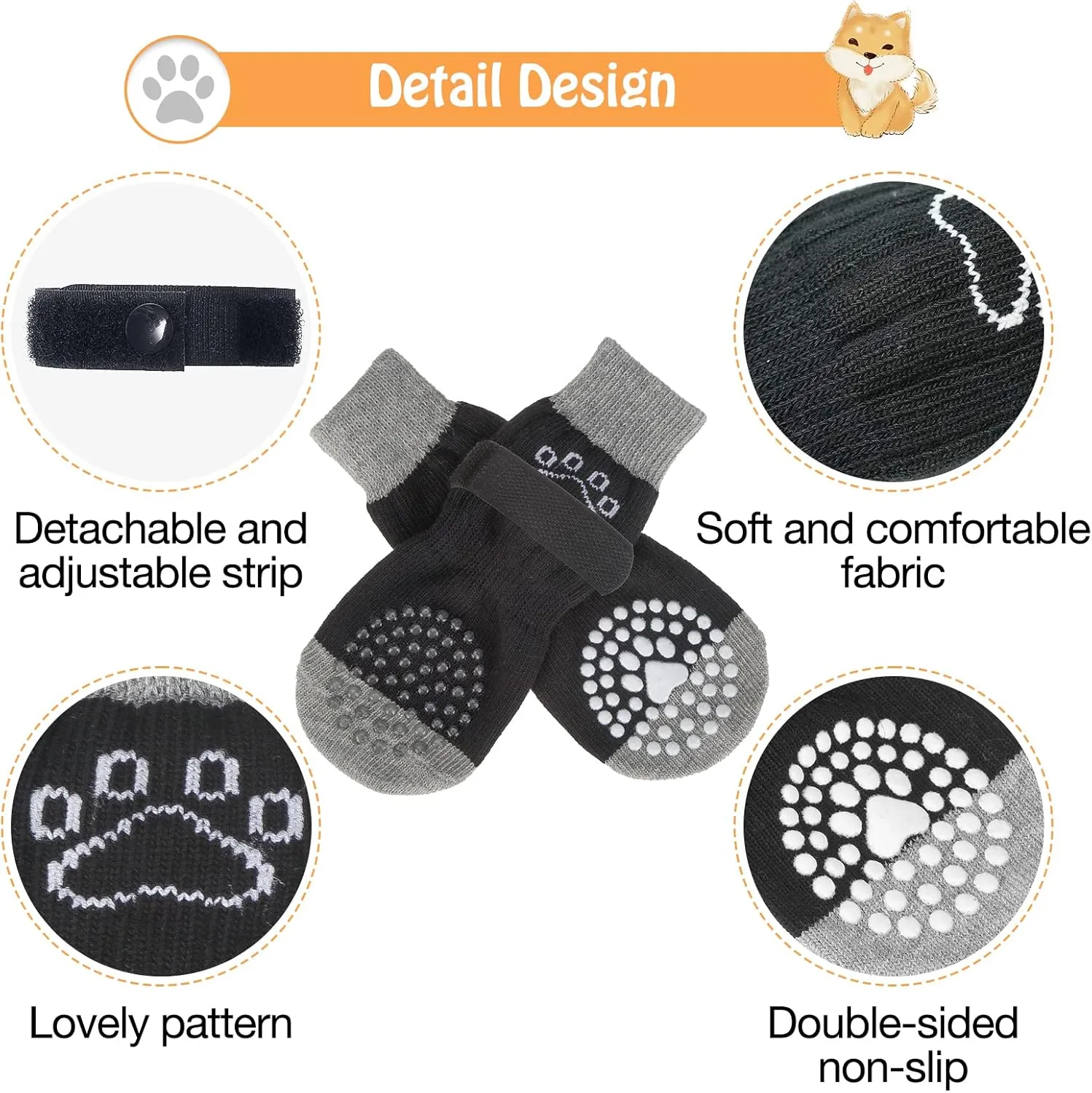 SCENEREAL Anti-Slip Dog Socks to Prevent Licking Paws, Dog Shoes for Hot/Cold Pavement, Dog Boots & Paw Protectors with Grippers for Hardwood Floors, Dog Booties for Small Medium Large Senior Dogs