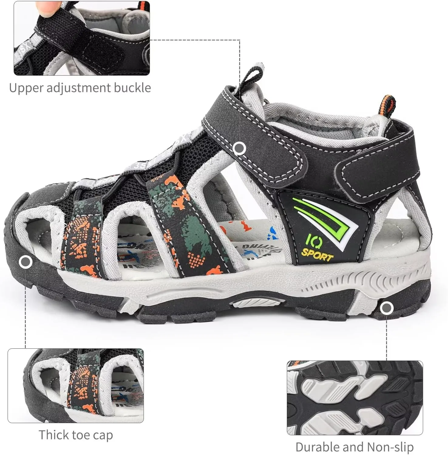 seannel Kids Athletic Sandals Boys and Girls Outdoor Hiking Sports Closed-Toe Sandal Pool Beach Shoes Summer Water shoes