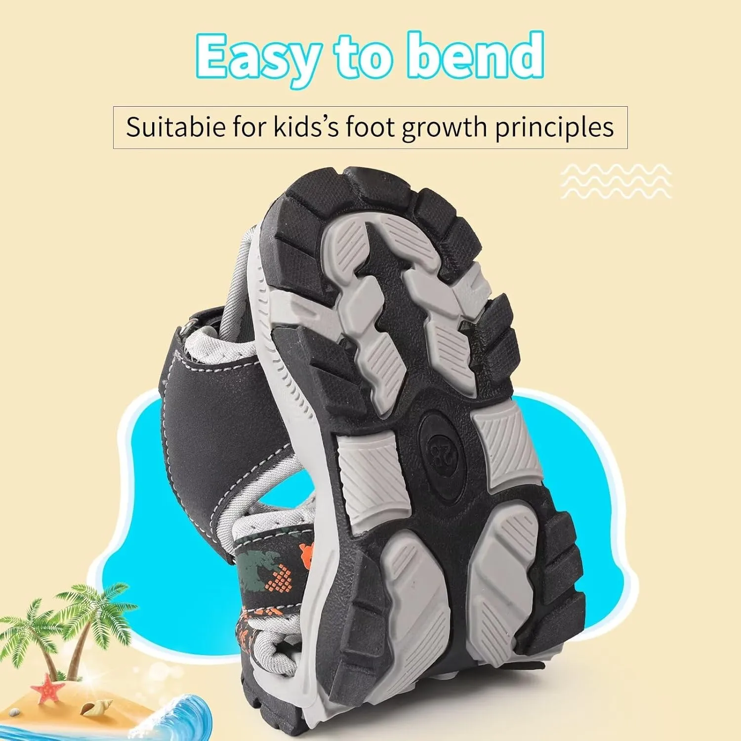 seannel Kids Athletic Sandals Boys and Girls Outdoor Hiking Sports Closed-Toe Sandal Pool Beach Shoes Summer Water shoes