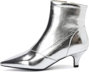 SHEMEE Fashion Womens Kitten Heels Ankle Boots Sexy Pointy Toe Booties Mid Heels Zipper Work Party Dress Shoes