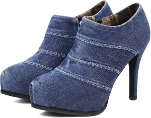 SHEMEE Women's Platform Stiletto High Heel Ankle Booties Thin Heels Pumps Side Zip Short Boots Shoes