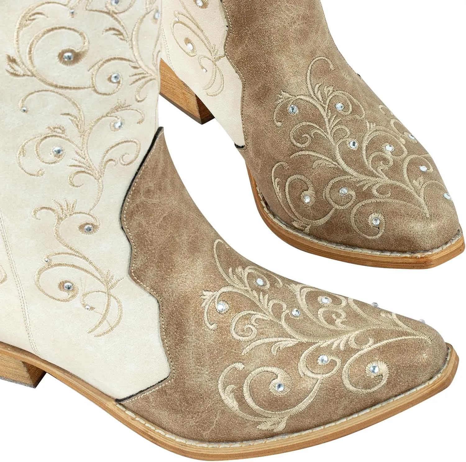 SheSole Women's Rhinestones Cowgirl Cowboy Boots Western Country Wedding Wide Calf Floral Embroidery Boot